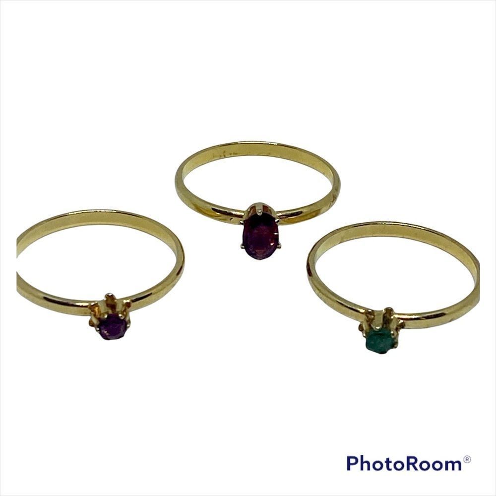 Gold Tone Gemstone Classic Fashion Stacking Mix and Match Ring Set - Picture 3 of 3